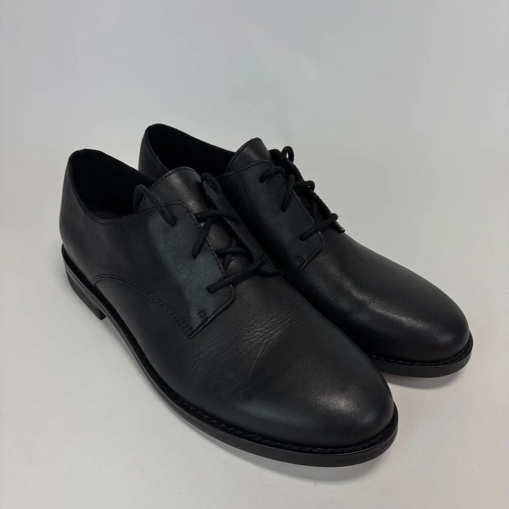 Eileen Fisher Oxford Shoes Women 7.5 Black Leather Lace Up Derby Minimalist Work